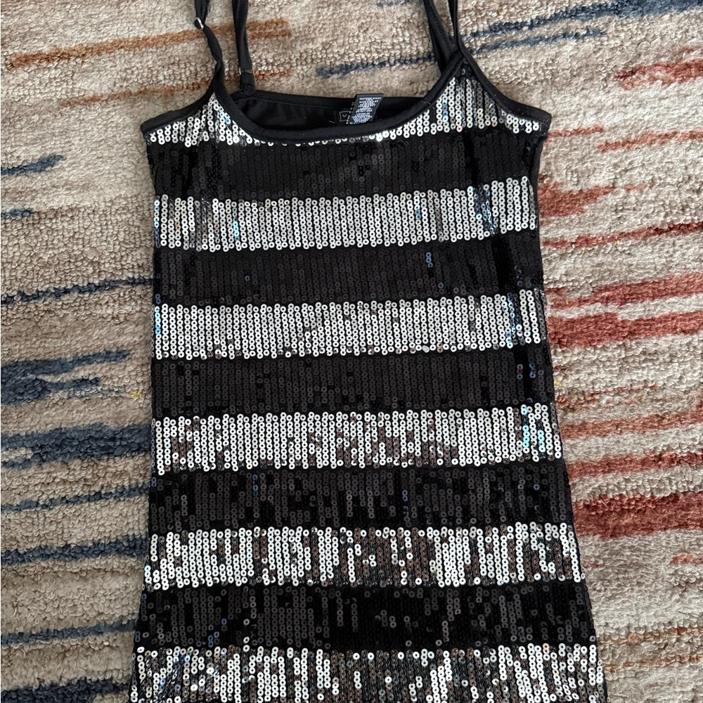 Black & Silver Sequin Striped Cami Dress